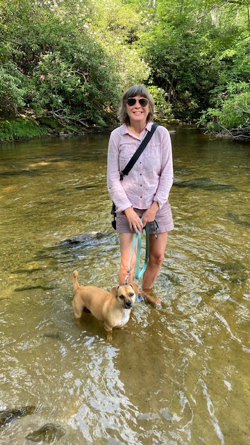 Amy with binoculars.